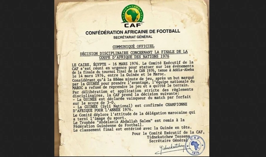 Faux document de la CAF : la CAN 1976 Guinée-Maroc revisitée