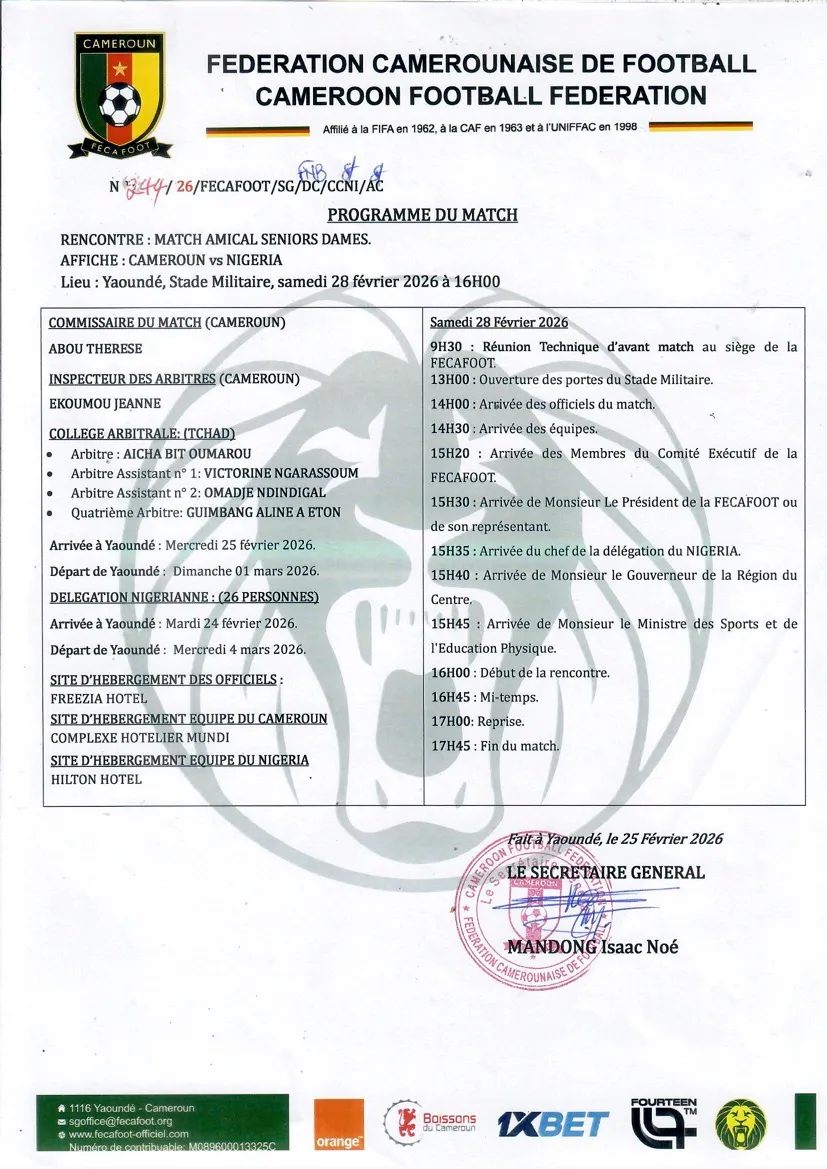 Match amical Cameroun - Nigéria : Préparation intense pour la CAN féminine 2026