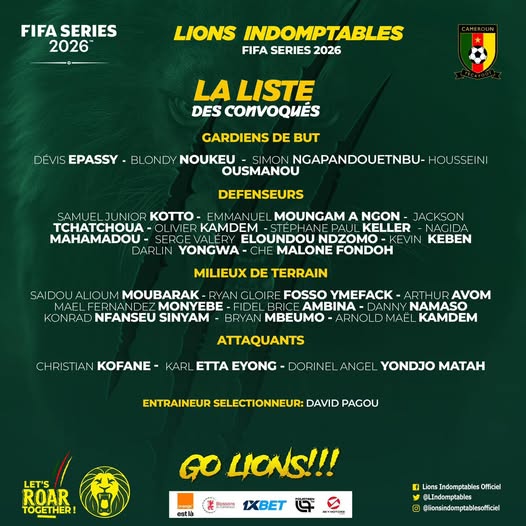 Lions Indomptables : David Pagou dévoile une liste de 26 joueurs pour les FIFA Series en Australie